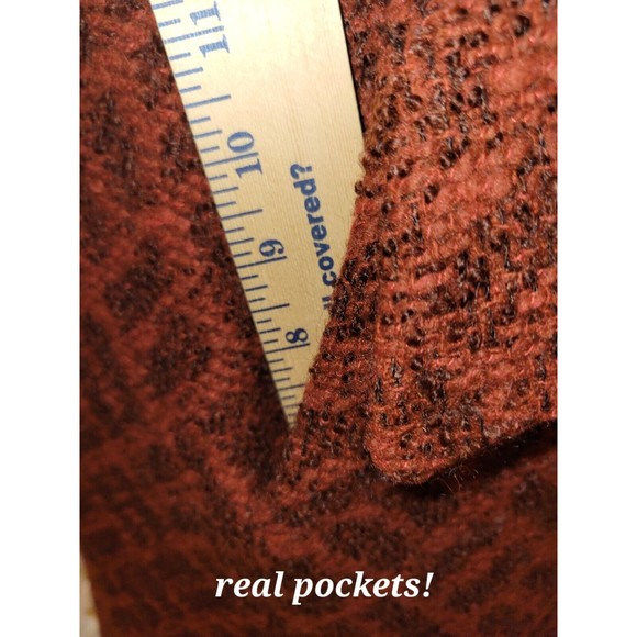 Vintage 60s 70s Rust Boucle Herringbone Double-Breasted Coat Jacket Mod Medium - Picture 7 of 16